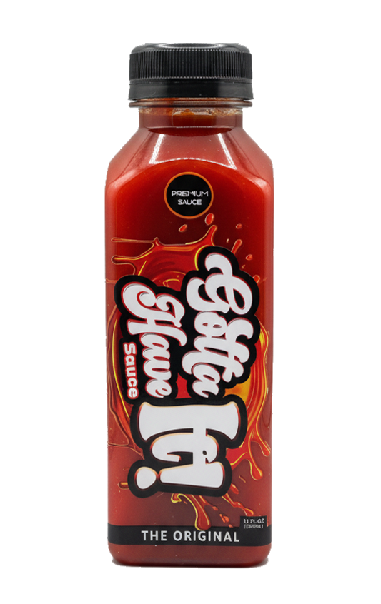 Bottle of Gotta Have It! sauce on a white background
